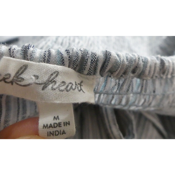 Derek Heart Medium Jumpsuit Cropped Short Sleeve Cotton Blend Blue Stripe - Picture 8 of 10